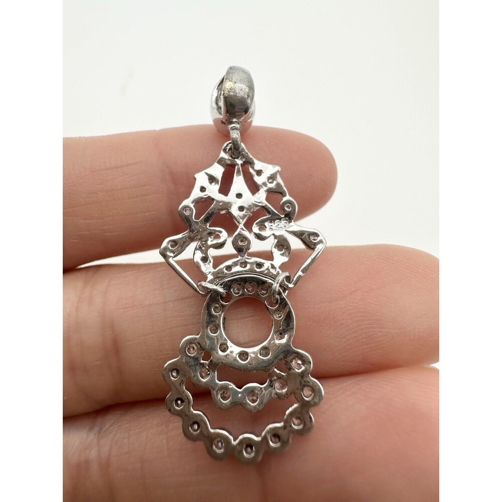 Platinum Over Sterling Silver Pave Chandelier Pendant - Picture 4 of 6